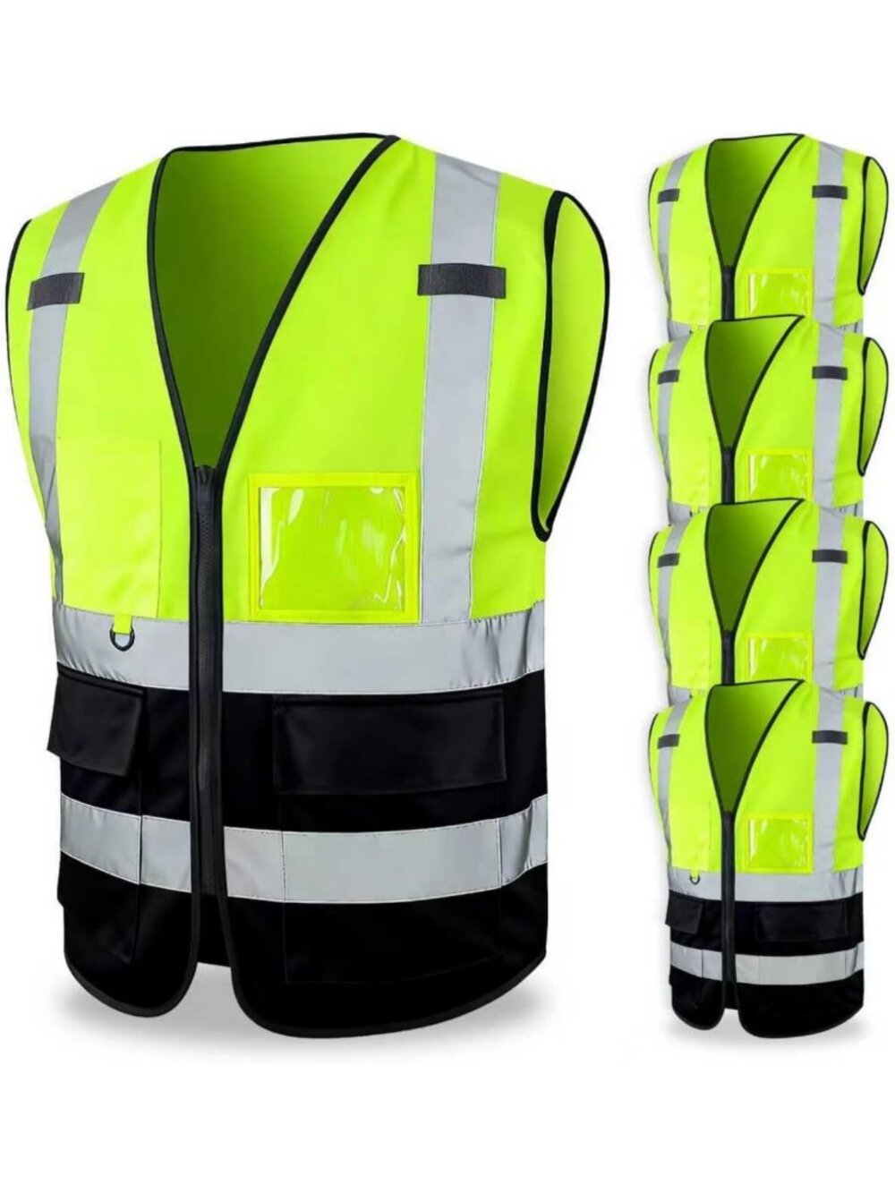 High Visibility Safety Vest for Men, Reflective Strips, Pockets, Class 2, 5 Pack